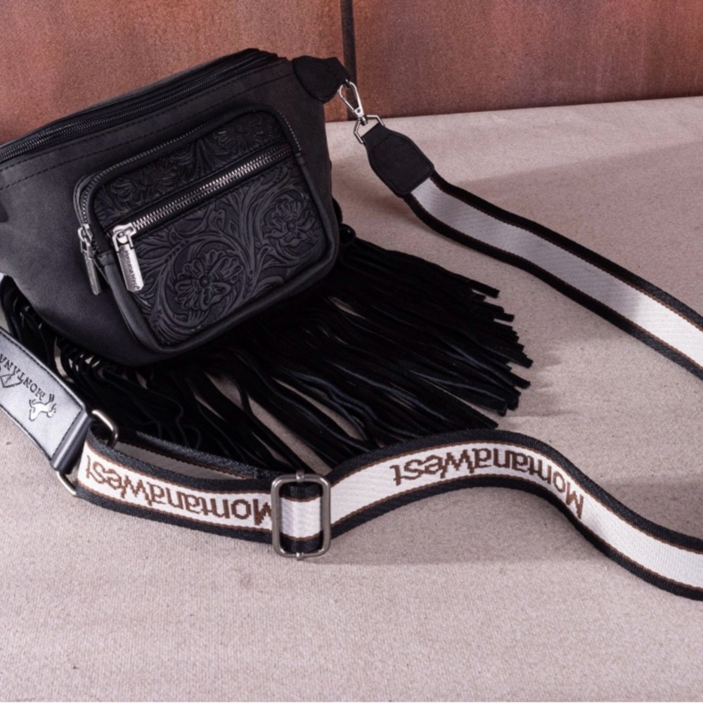 Montana West Black Embroidered Fringe crossbody Bag/ Fanny Pack